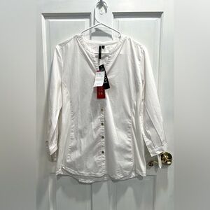 CATHY DANIELS NWT White Button Down Stretchy Sides For Comfort SIZE MEDIUM Women